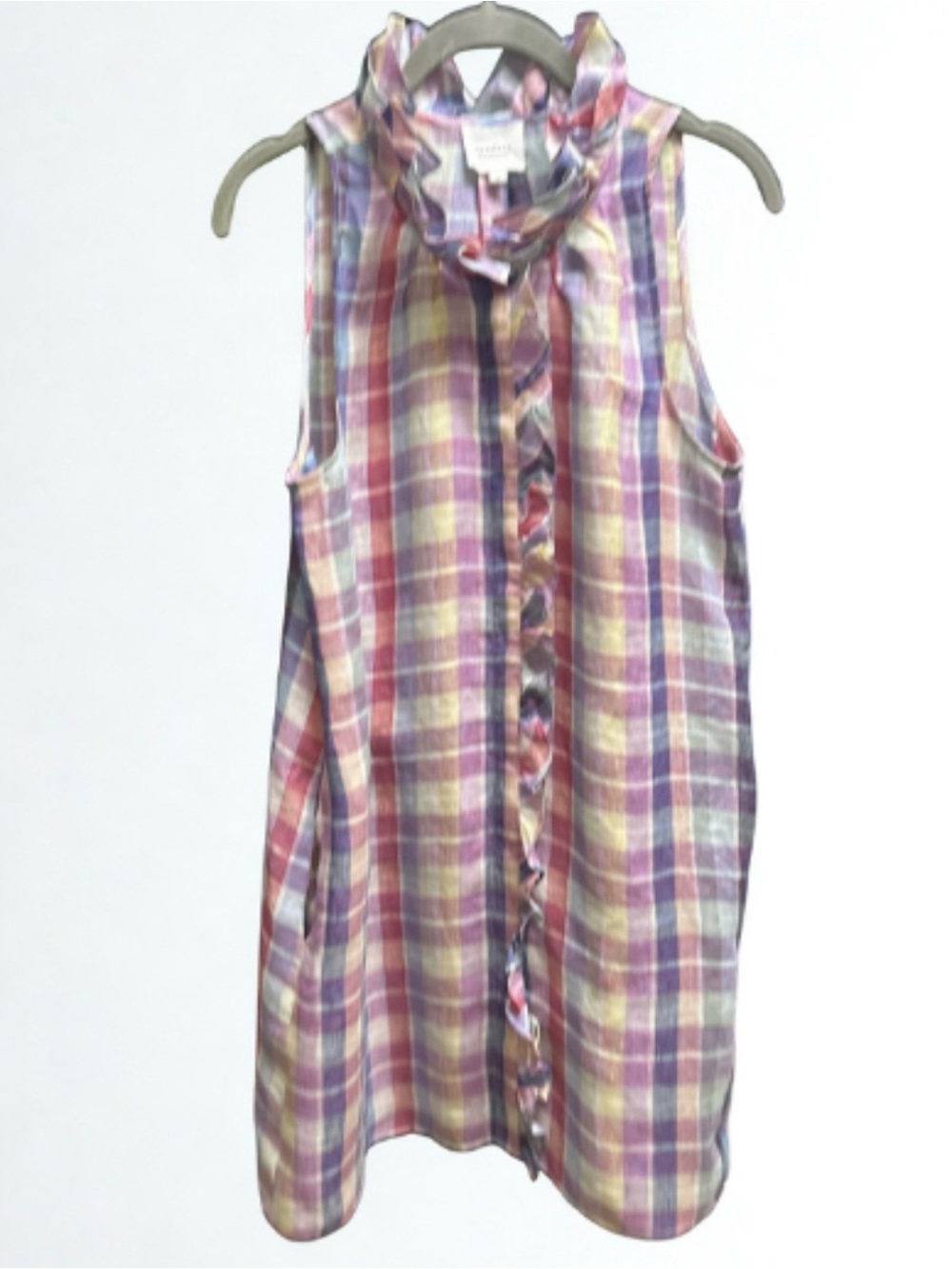 Anthropologie Sundays Gaelle Linen Rainbow Plaid Swing Dress S